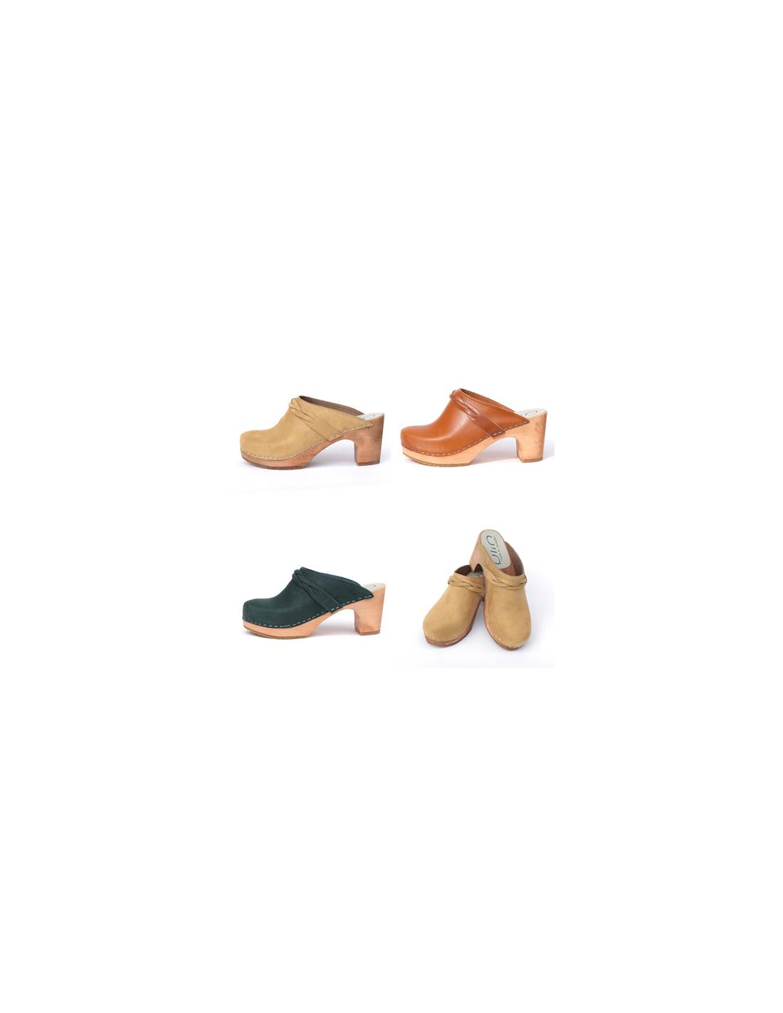 Women heels high wooden Swedish clogs and leather