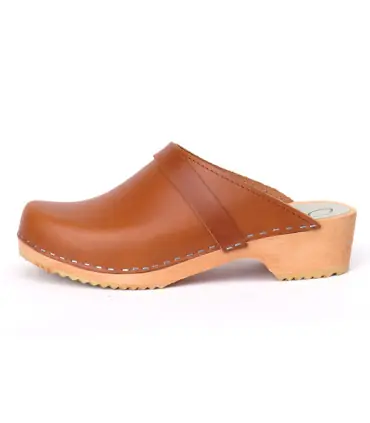 Women's swedish Clogs in  leather vegetal or nubuck leather and wooden sole