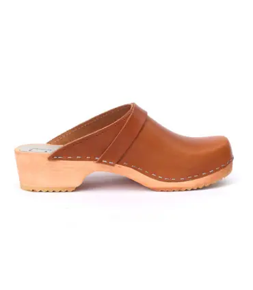 Women's swedish Clogs in  leather vegetal or nubuck leather and wooden sole