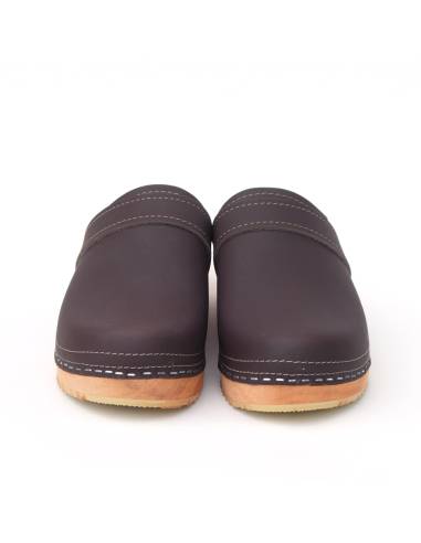 Sueco zuecos de madera cuero para hombre