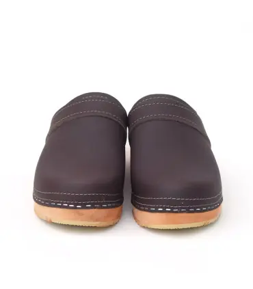 Wood and leather men's Swedish Clogs
