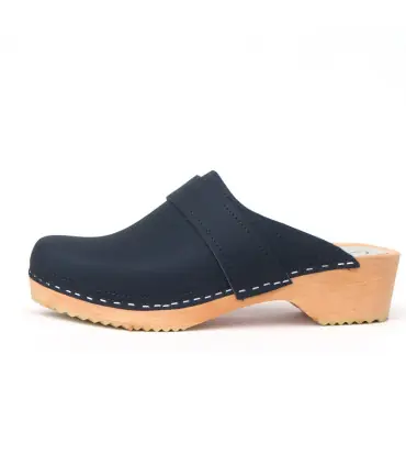 Sabots traditionnels homme ou femme cuir noir et semelle bois