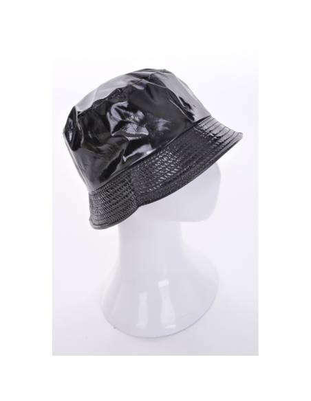 Chapeau de pluie Femme Bob imperméable ciré noir vernis brillant