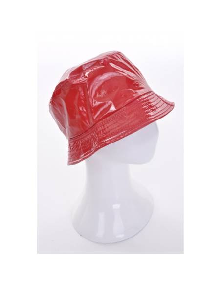 Chapeau de pluie Femme Bob imperméable ciré rouge vernis brillant