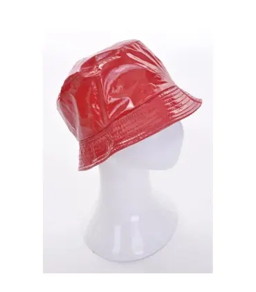 Chapeau de pluie Femme Bob imperméable ciré rouge vernis brillant