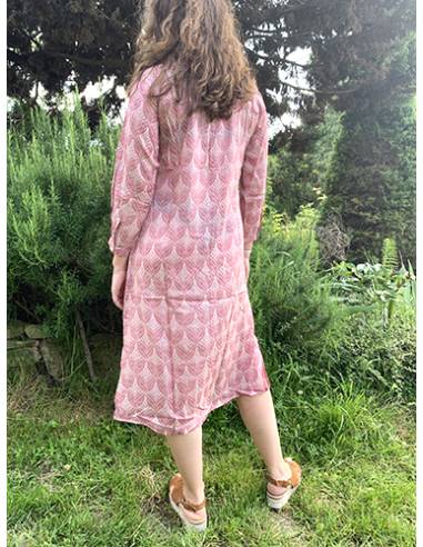 Chemise robe femme col mao decontracte ete printemps rouge 