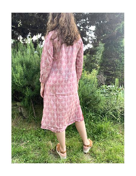 Chemise robe femme col mao decontracte ete printemps rouge 