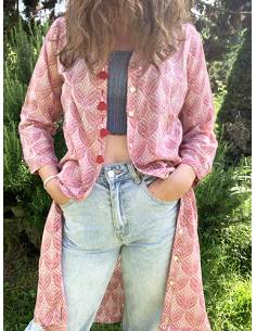  robe femme col mao boutons en nacre et pompons rouge bordeaux 