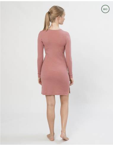 Nightdress long sleeves in pure merino wool blue or red