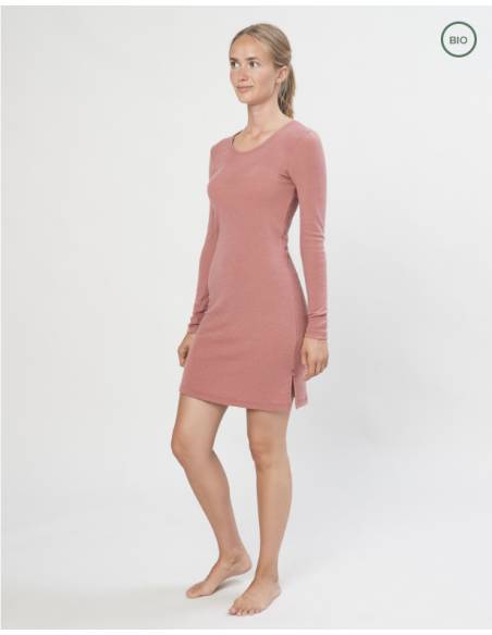 Nightdress long sleeves in pure merino wool blue or red