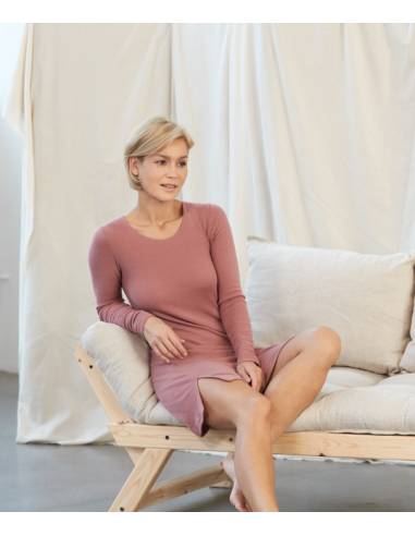 Nightdress long sleeves in pure merino wool blue or red