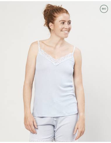 Top de pyjama en laine et soie bio bleu ciel