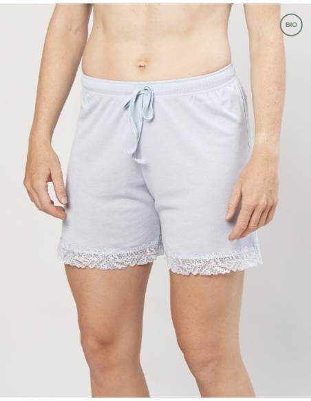 Pyjama short en laine et soie bio bleu ciel