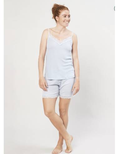 Pantalones cortos de noche de mujer en lana y seda cielo azul