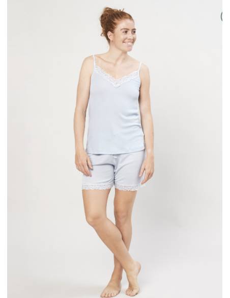 Pyjama short en laine et soie bio bleu ciel