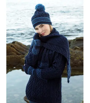 Écharpe jacquard en pure laine mérinos bleue marine