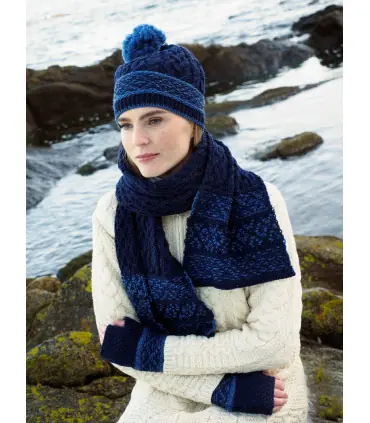 Écharpe jacquard en pure laine mérinos et bonnet 