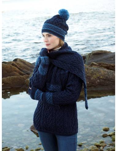 Bonnet femme pure laine merinos  pompon fourrure