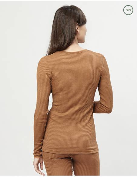 Maillot femme col rond pure laine mérinos côtelé