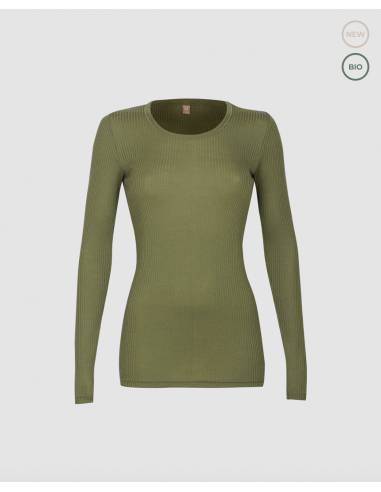 Merino Rippshirt für Damen dunkelgrau oder schwartz meliert
