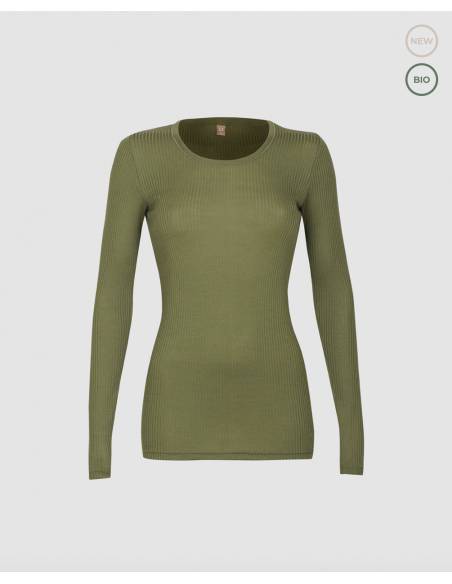 women's rib collar shirt long sleeves in pure grey merino wool