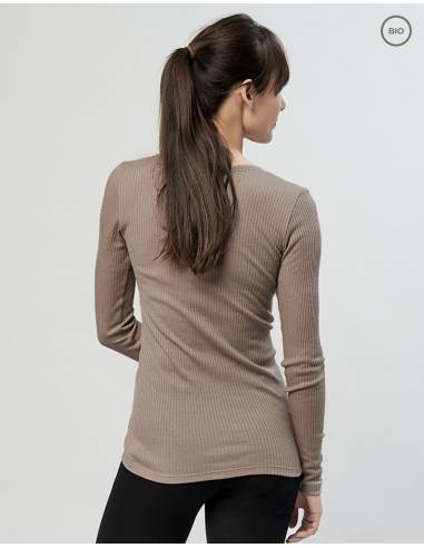 women's rib collar shirt long sleeves in pure grey merino wool