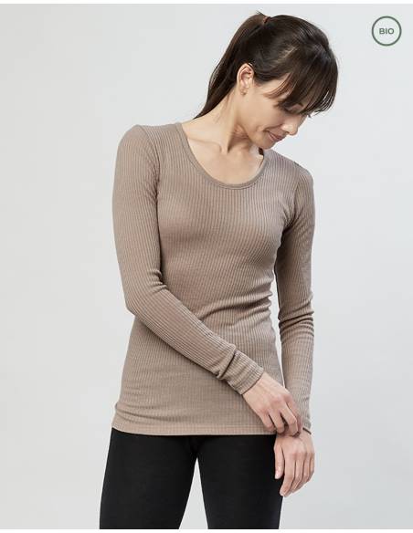 Maillot femme col rond pure laine mérinos côtelé