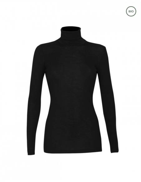 Pull femme fin col roulé pure laine mérinos femme noir