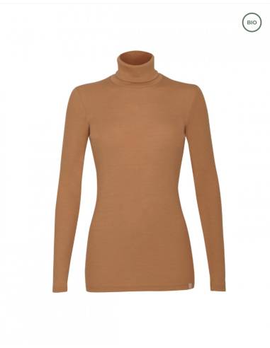 camisa de punto de cuello de mujer en lana merino gris puro