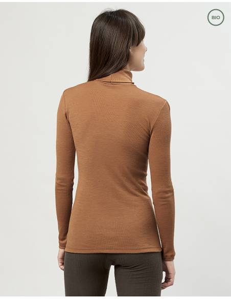 camisa de punto de cuello de mujer en lana merino gris puro
