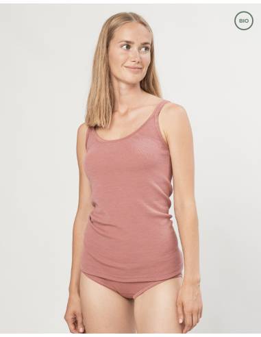 Caraco femme bretelles fines pure laine mérinos ROSE CLAIR