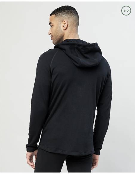 Veste à capuche homme pure laine mérinos noir sportive