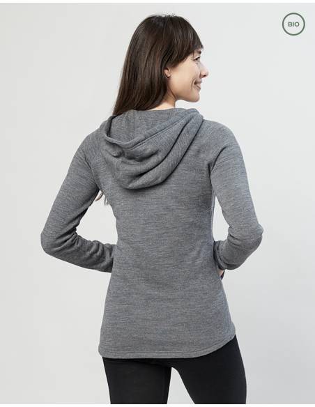 chaqueta de mujer con capucha en lana merino negro
