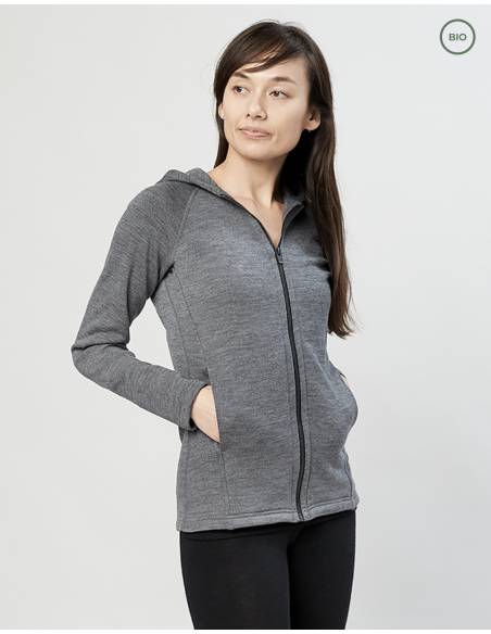 chaqueta de mujer con capucha en lana merino negro