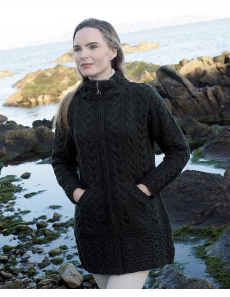 Chaqueta de mujer con cremallera 3/4 en pura lana merino azul