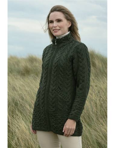 Cable design Zip Coat cardigan pure merinowool blue