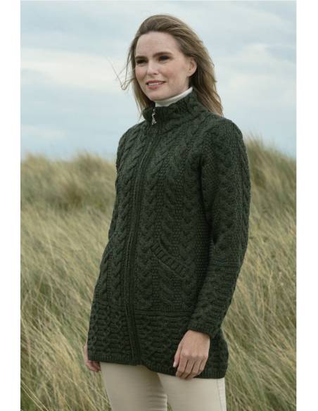 Chaqueta de mujer con cremallera 3/4 en pura lana merino azul
