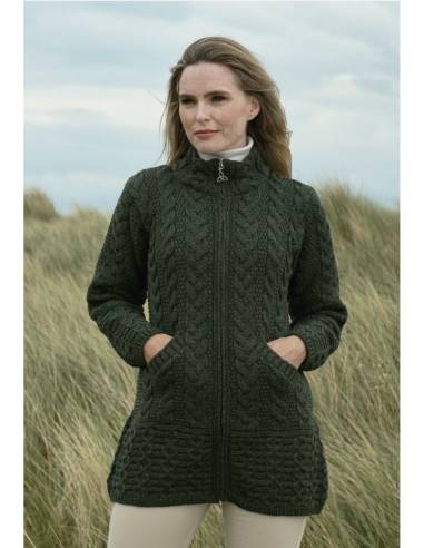 Cable design Zip Coat cardigan pure merinowool blue