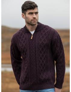Men's Half Zip Aran Wool Sweater in pure merinowool