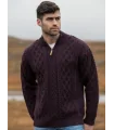 Men's Half Zip Aran Wool Sweater in pure merinowool