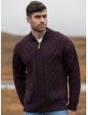Men's Half Zip Aran Wool Sweater in pure merinowool