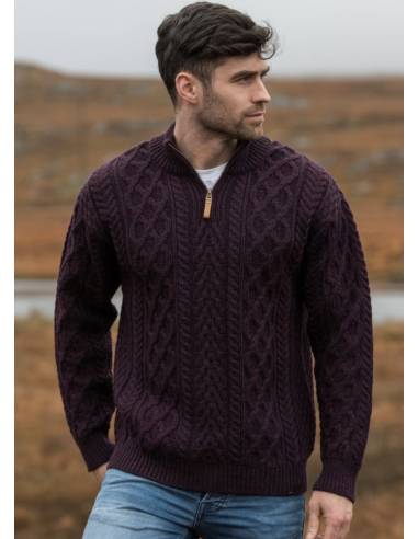 Pull Homme zip en pure laine mérinos bleu