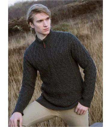 Jersey de lana Aran con media cremallera para hombre en merinowool puro