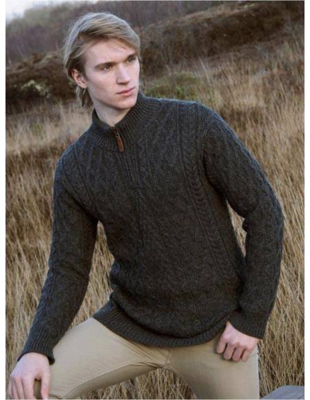 Pull Homme zip en pure laine mérinos bleu