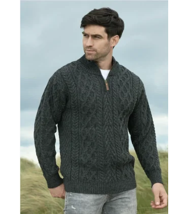 Pull Homme zip en pure laine mérinos bleu