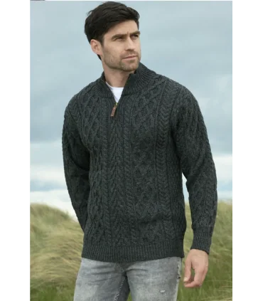 Pull Homme zip en pure laine mérinos bleu