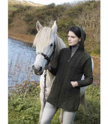 Gilet long Femme en pure laine mérinos à zip et capuche nordique 