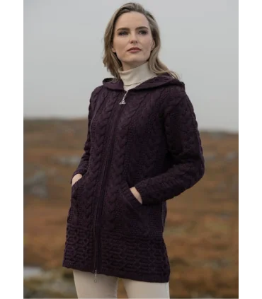 Gilet long Femme en pure laine mérinos à zip et capuche style scandinave