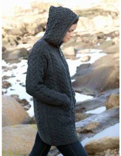 long gilet d'hiver pour femme en laine mérinos et à capuche GRIS ANTRACITE 2