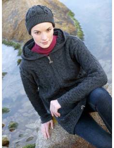 Women's pure merino wool irish double-zip long hooded cardigan 2